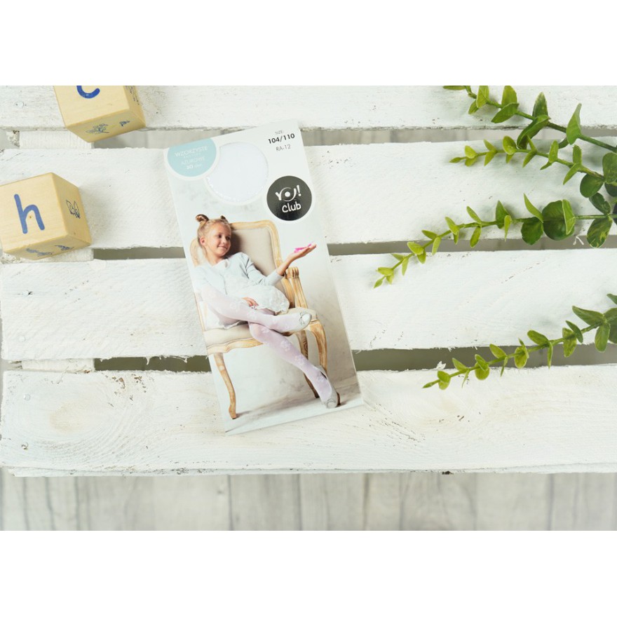 Białe RAJSTOPY dziewczęce SERCA mikrofibra ażurowe rajstopki 30 DEN KOMUNIA