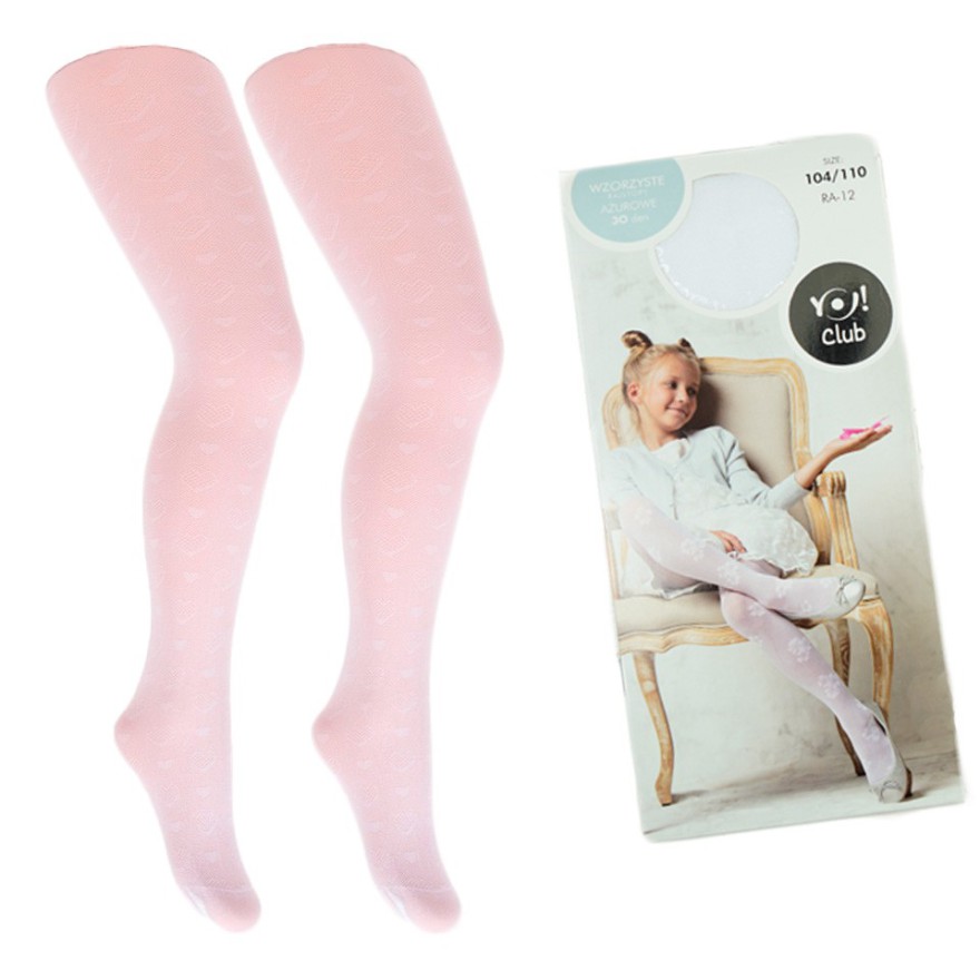 Białe RAJSTOPY dziewczęce SERCA mikrofibra ażurowe rajstopki 30 DEN KOMUNIA