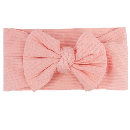 Opaska dziewczęca w prążki Z KOKARDĄ pudrowy róż
