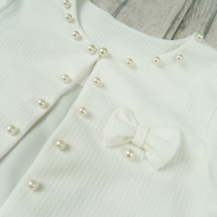 Ecru BOLERKO komunijne KOMUNIA żakiet perełki kokardka