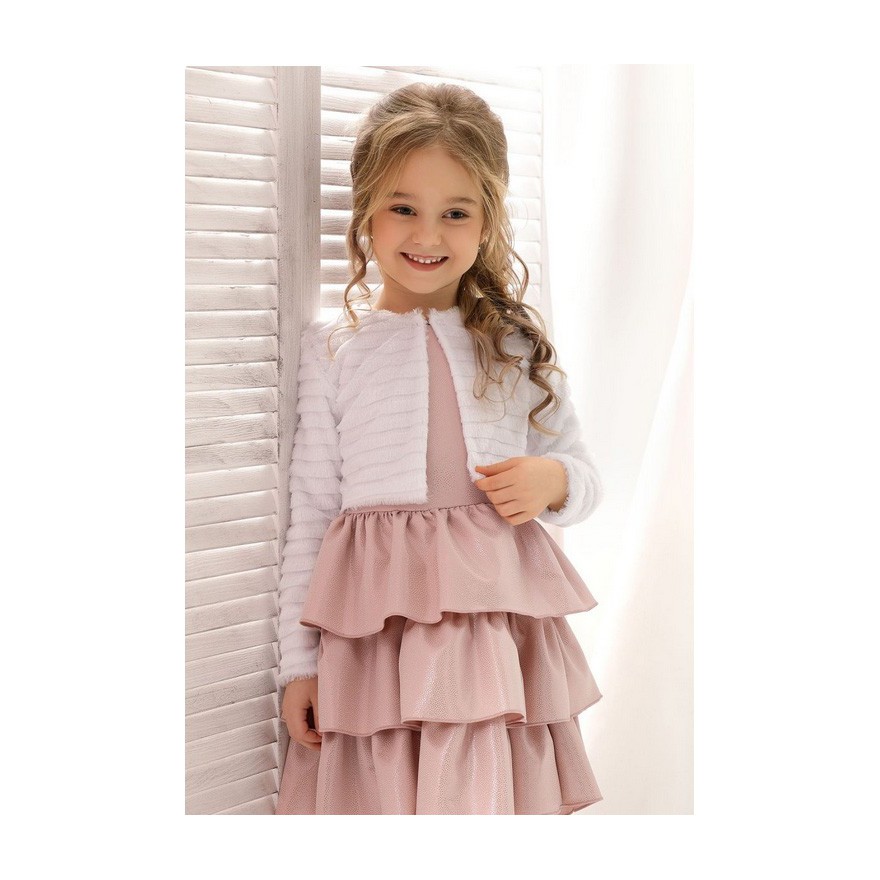 Białe BOLERKO komunijne KOMUNIA żakiet futrzane wdzianko w.885