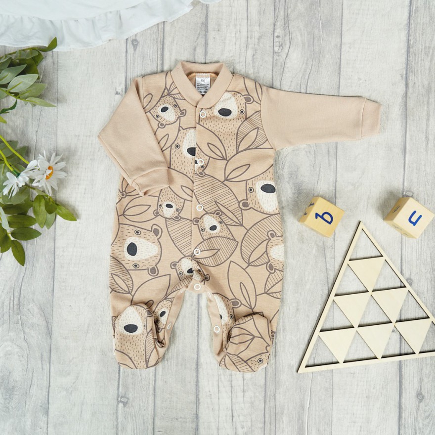 Pajac pajacyk bawełniany beżowy w misie wzór 339b