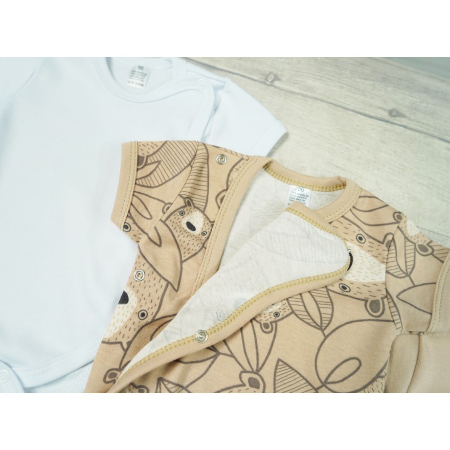3PAK BODY kopertowe z krótkim rękawem beżowy miś WCZEŚNIAK