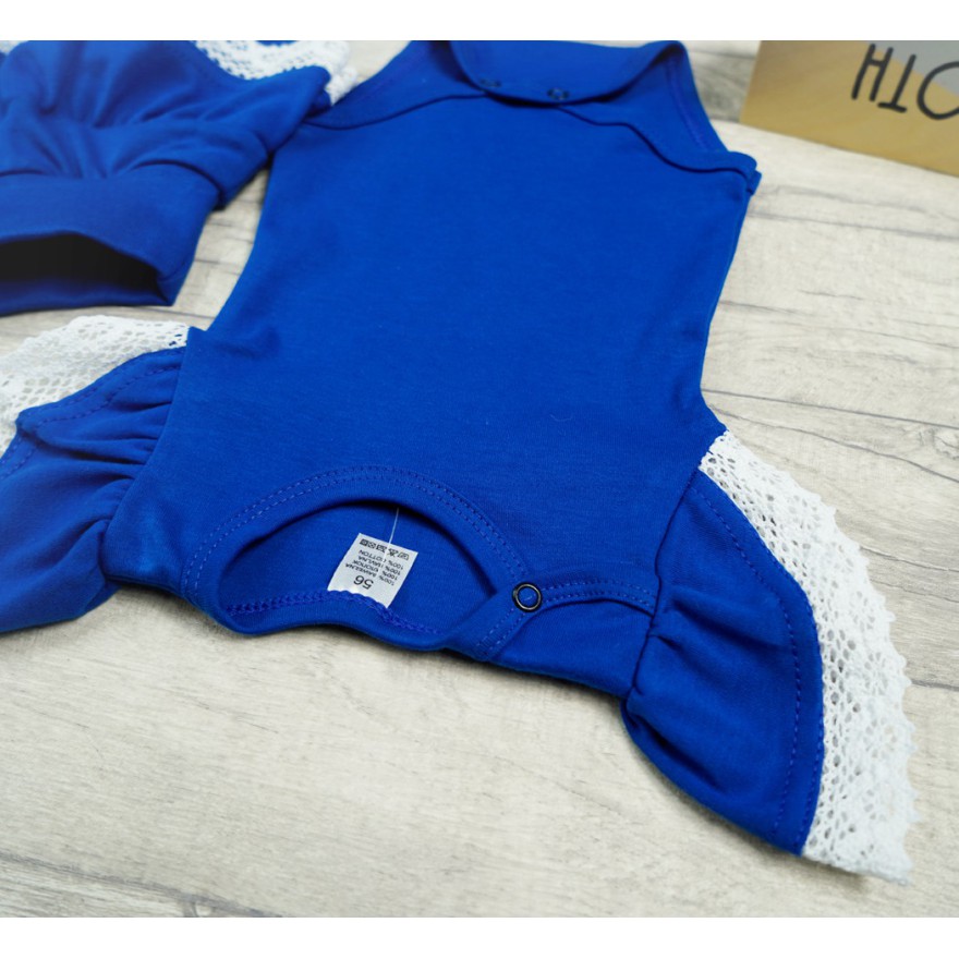 Chabrowy komplet 2cz body + spodnie z falbanką koronką HANIA