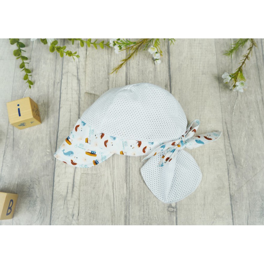 CZAPKA wiązana HELLO SUMMER z daszkiem na kark przeciw poceniu głowy