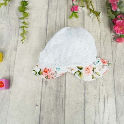 Biały KAPELUSZ KWIATY czapka z daszkiem przeciw poceniu głowy