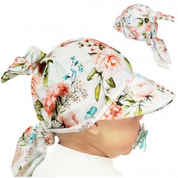 Biała czapka CHUSTA w kwiaty z daszkiem wiązana LATO
