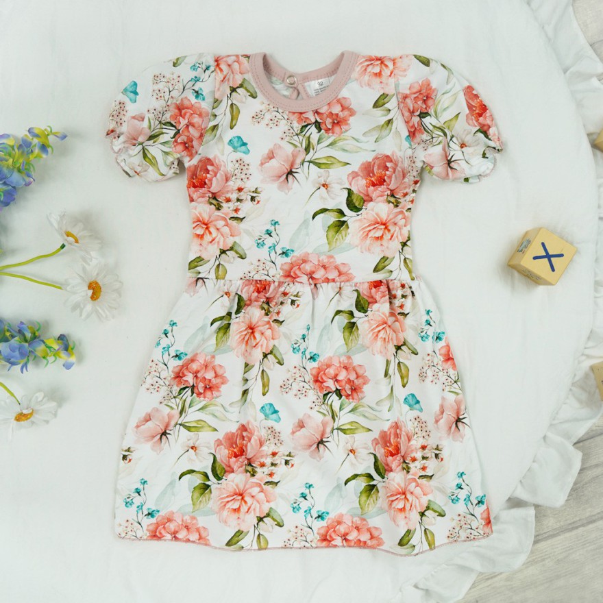 Kwiecista SUKIENKA POLA z bufkami krótki rękaw w. 422