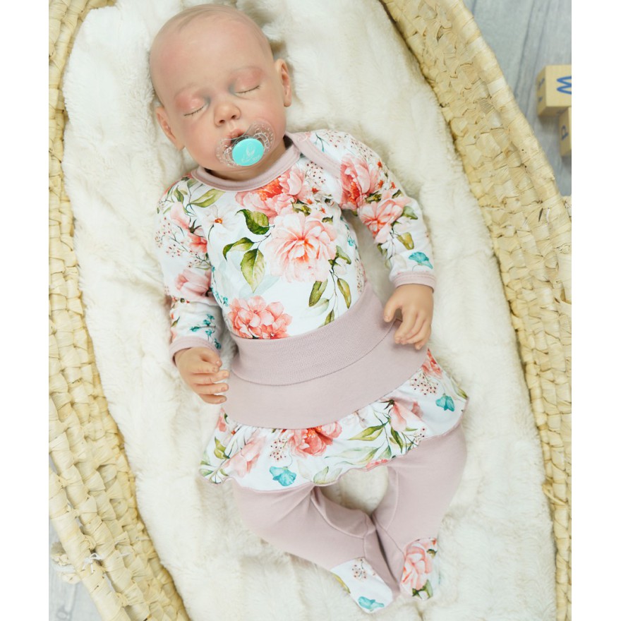 Komplet 2cz NADIA body + półśpiochy z falbanką w brzoskwiniowe kwiaty wz. 422