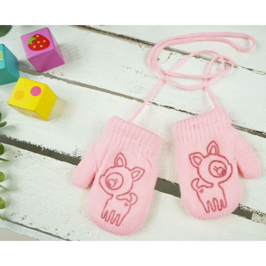 Różowe RĘKAWICZKI ciepłe 1P na sznurku JELONEK r. 56-86