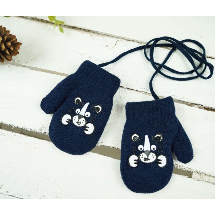 Granatowe RĘKAWICZKI ciepłe 1P na sznurku TYGRYSEK r. 56-86