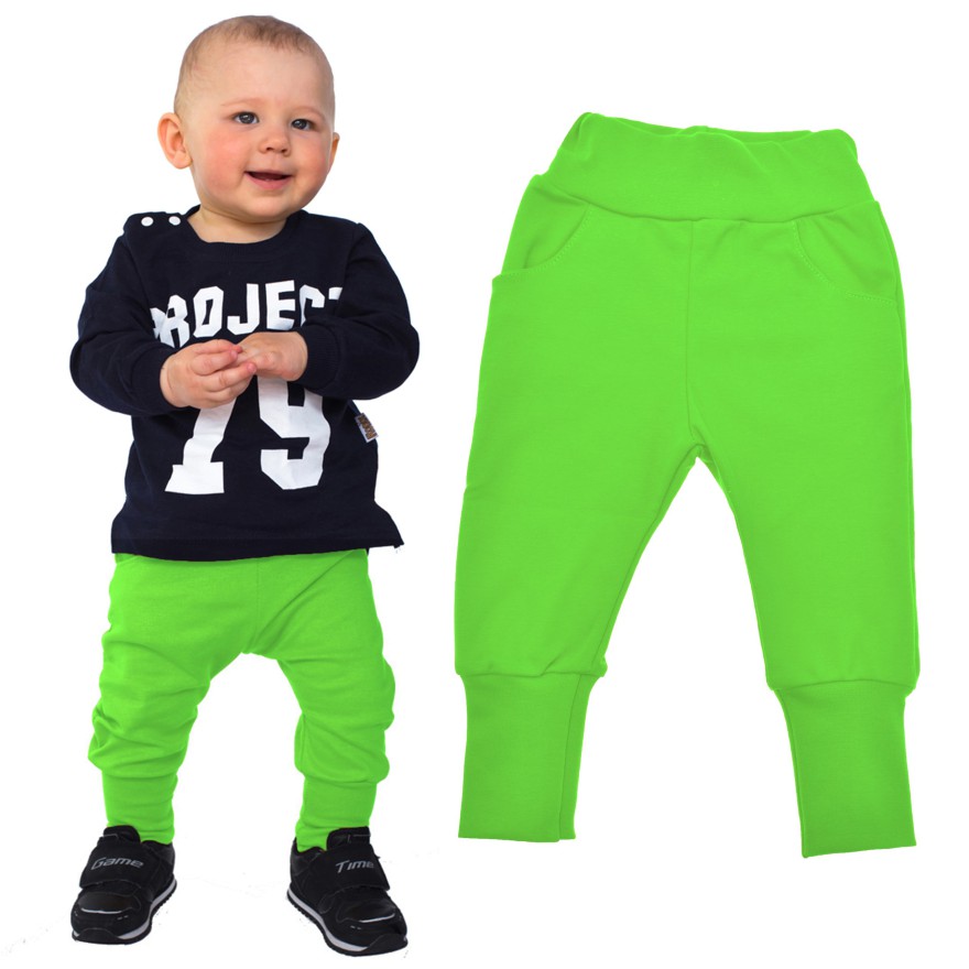 Likwidacja Limonkowe spodnie bawełniane lekkie z wyciąganą gumką bezuciskowe NEON