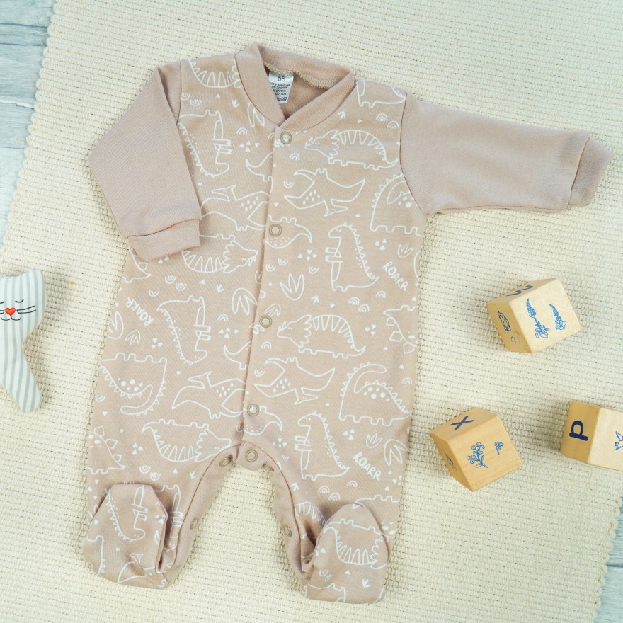 WCZEŚNIAK pajac pajacyk beżowy dino wzór 421b