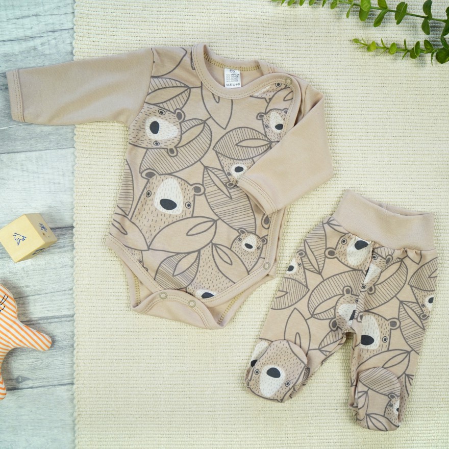 WYPRAWKA dla noworodka do szpitala 5 części beżowa misie 339b