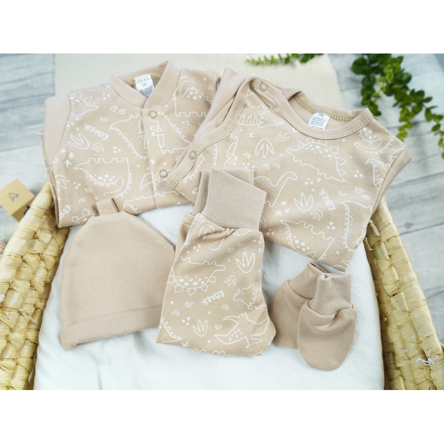 WYPRAWKA dla wcześniaka do szpitala 5 części beżowa dino 421