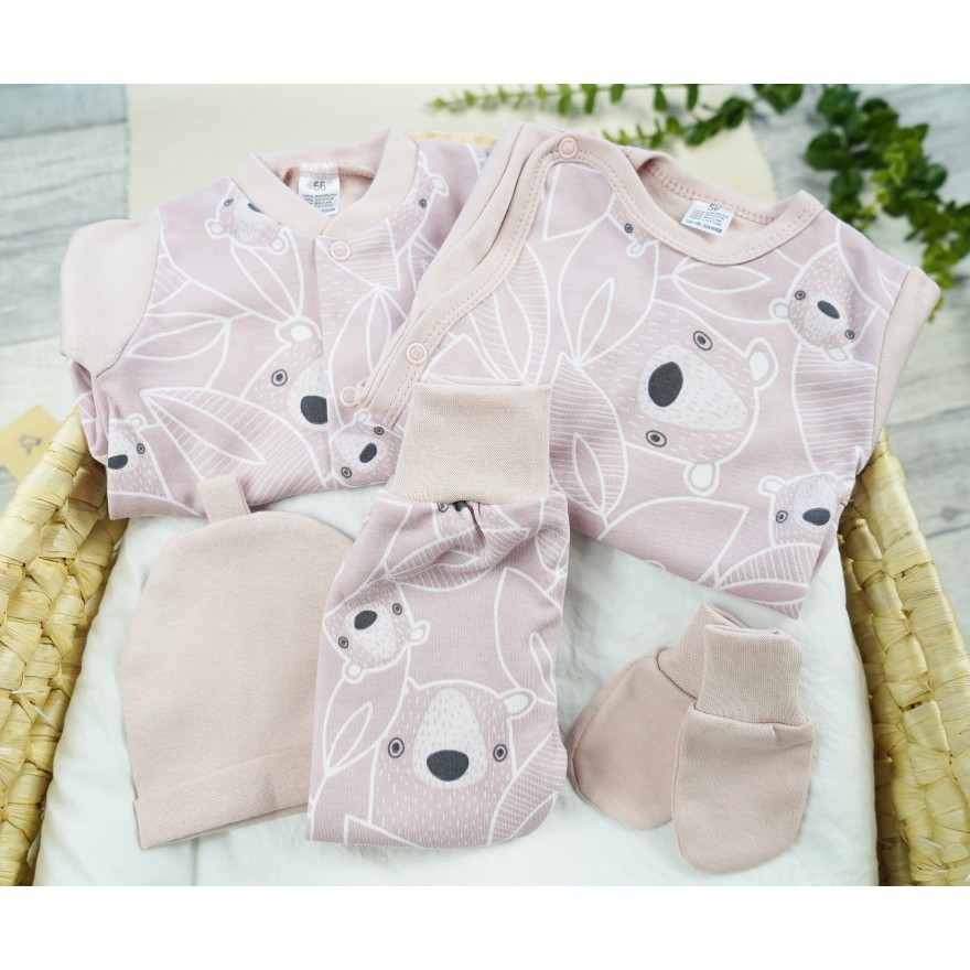 WYPRAWKA dla noworodka do szpitala 5 części różowa misie 339