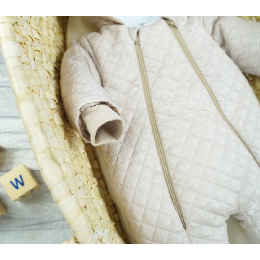 Beżowy KOMBINEZON pikowany na misiu 2 suwaki JESIEŃ-ZIMA