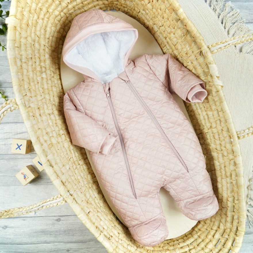 Różowy KOMBINEZON pikowany na misiu 2 suwaki JESIEŃ-ZIMA