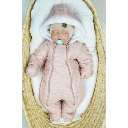 Różowy KOMBINEZON pikowany na futerku 2 suwaki osłona na rączki