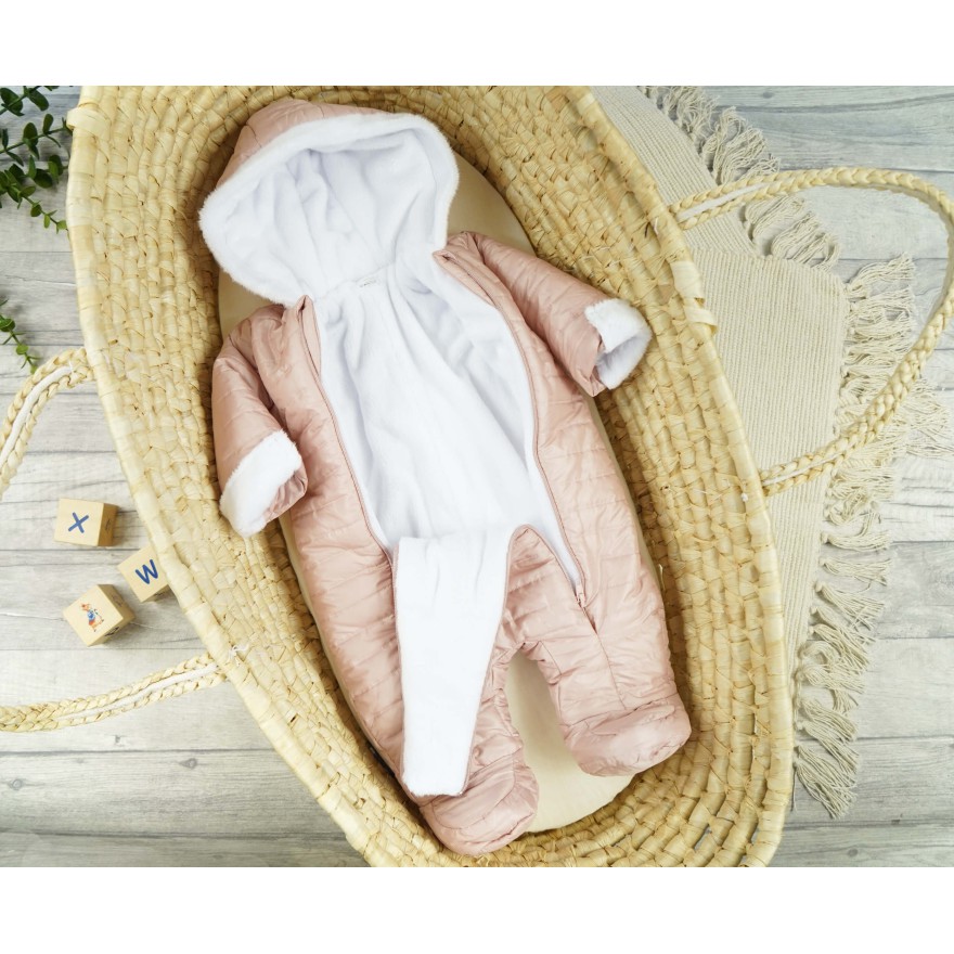 Różowy KOMBINEZON pikowany na futerku 2 suwaki osłona na rączki