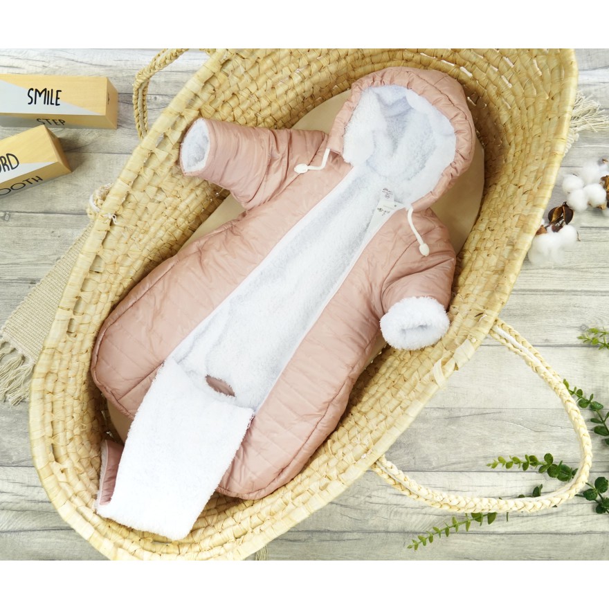 Różowy śpiwór śpiworek ocieplany z rękawami niemowlęcy do fotelika gondoli