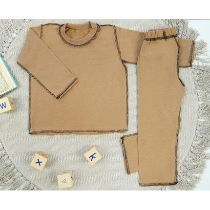 Beżowa piżama bawełniana dla wrażliwej skóry z długim rękawem