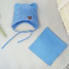 Niebieski komplet PANDUSIA czapka + komin bawełna prążek wiosna/jesień