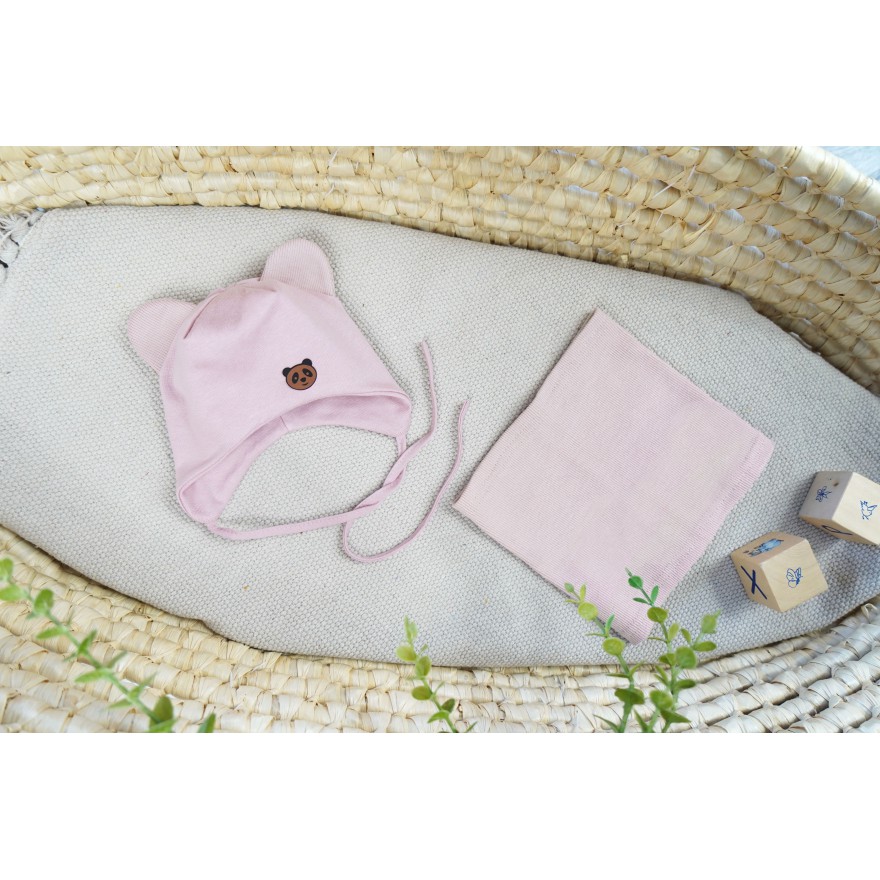 Brudny róż komplet PANDUSIA czapka + komin bawełna wiosna/jesień