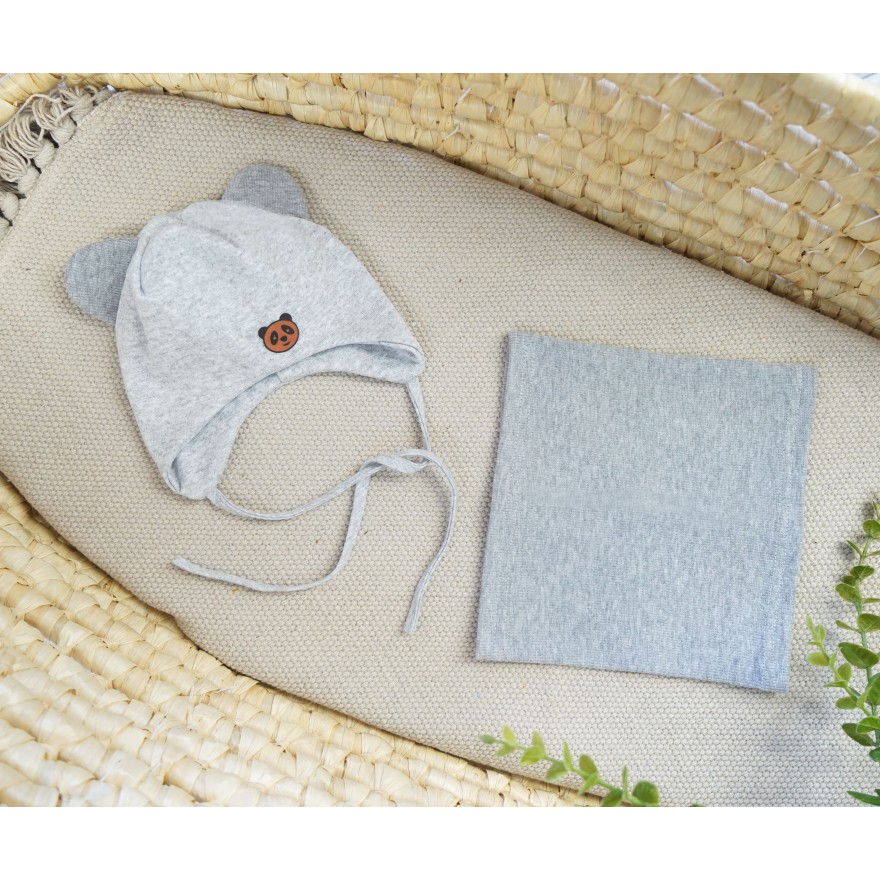 Szary komplet PANDUSIA czapka + komin bawełna wiosna/jesień