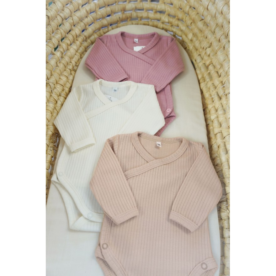3pak BODY kopertowe prążki z długim rękawem bawełna prążek róż ecru beż WCZEŚNIAK