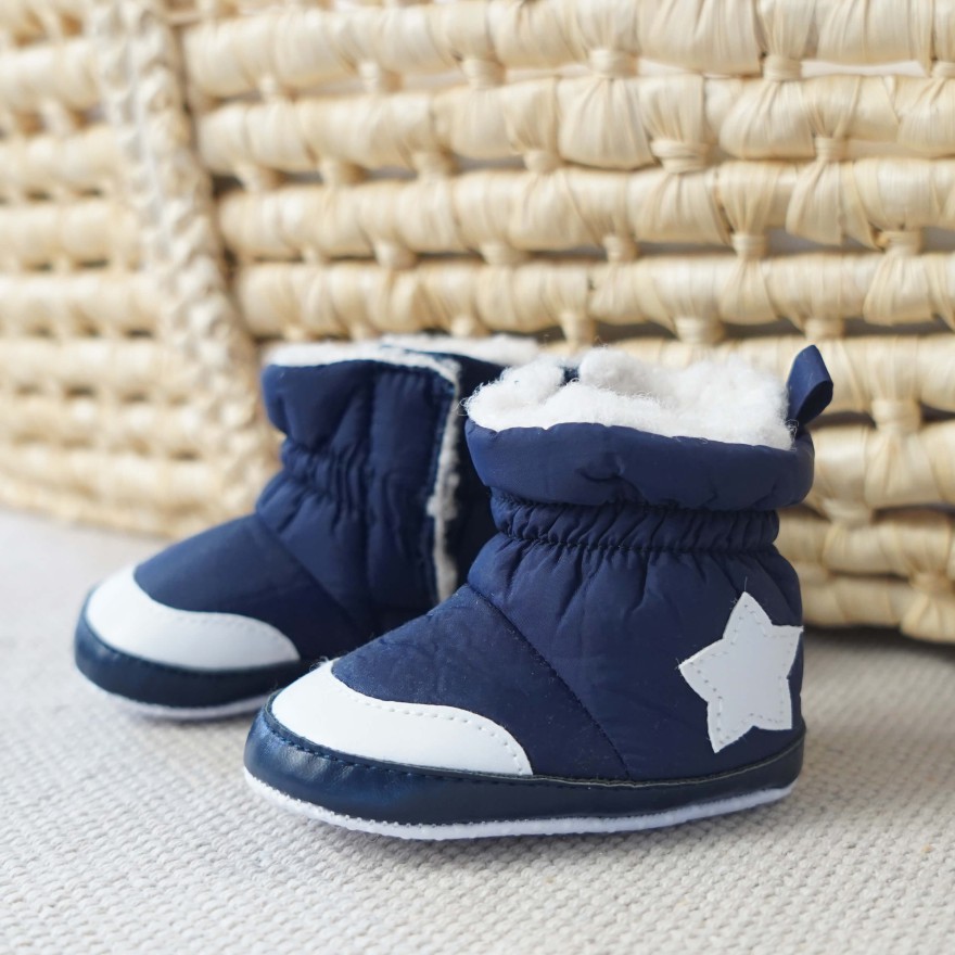Granatowe śniegowce z gwiazdką buty ocieplane NIECHODKI BUCIKI