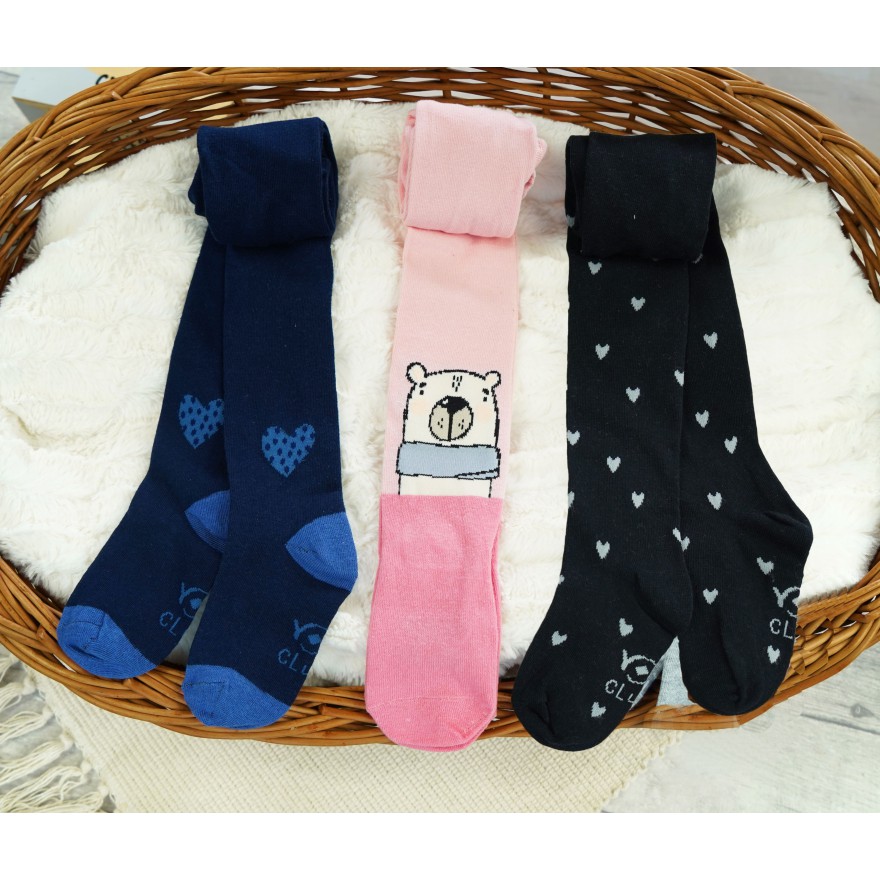 3pak RAJSTOPY bawełniane miś na różowym serca granat dziewczęce