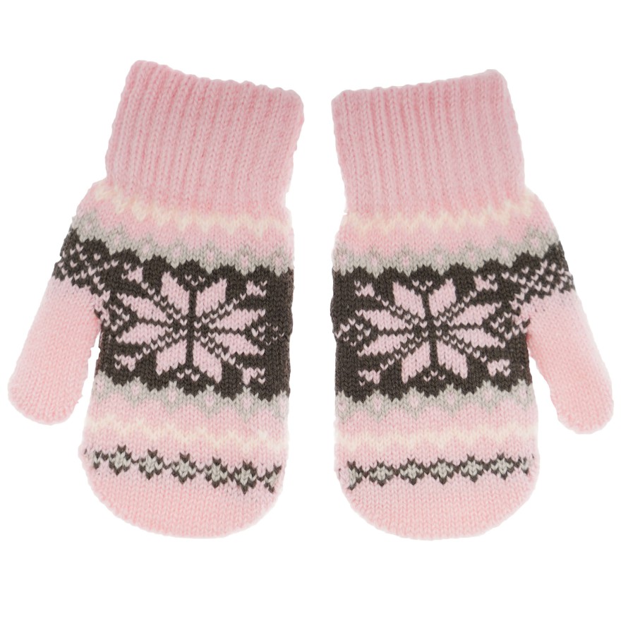 Różowe RĘKAWICZKI 1P ciepłe śnieżka z szarym 15cm r. 116-122 wzór 016