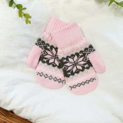 Różowe RĘKAWICZKI 1P ciepłe śnieżka z szarym 15cm r. 116-122 wzór 016