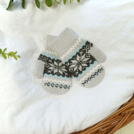 Szare RĘKAWICZKI 1P ciepłe śnieżka z błękitnym 15cm r. 116-122 wzór 019