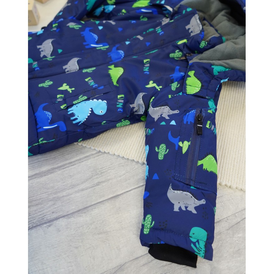 ZIMOWY KOMBINEZON dwuczęściowy GRANATOWY w dino i kaktusy kurtka + spodnie