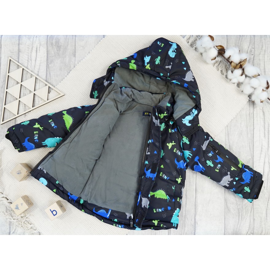 ZIMOWY KOMBINEZON dwuczęściowy CZARNY w dino i kaktusy kurtka + spodnie