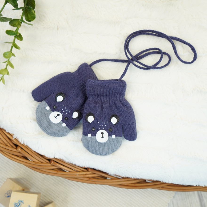 RĘKAWICZKI ciepłe 1P na sznurku grafitowo- szare MISIO r. 98-116