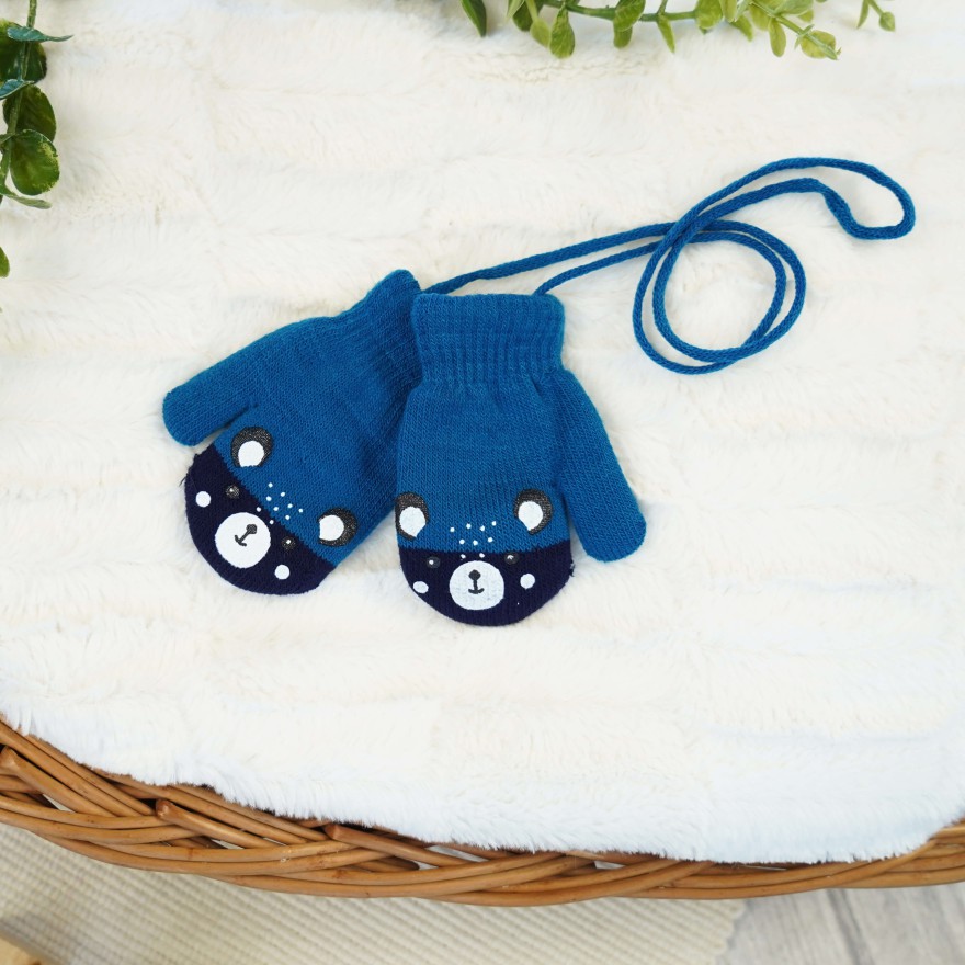 RĘKAWICZKI ciepłe 1P na sznurku morski z granatem MISIO r. 98-116