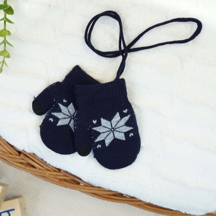 Granatowe RĘKAWICZKI ciepłe 1P sznurek dotyk motyw norweski r. 56-116