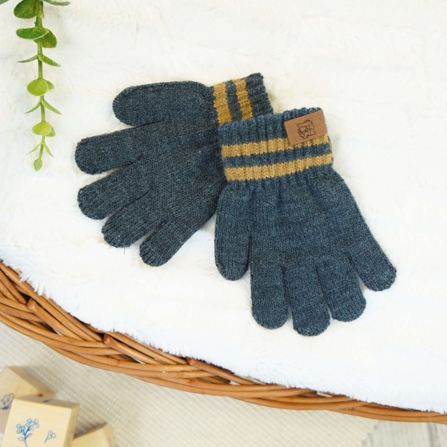 Grafitowe RĘKAWICZKI 5-palczaste gładkie naszywka krokodyl  r.110-116