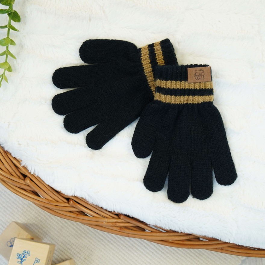 Czarne RĘKAWICZKI 5-palczaste gładkie naszywka krokodyl r.110-116