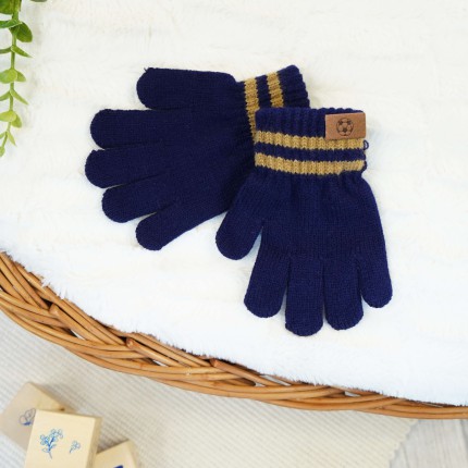 Granatowe RĘKAWICZKI 5-palczaste gładkie naszywka z piłką r.122-134