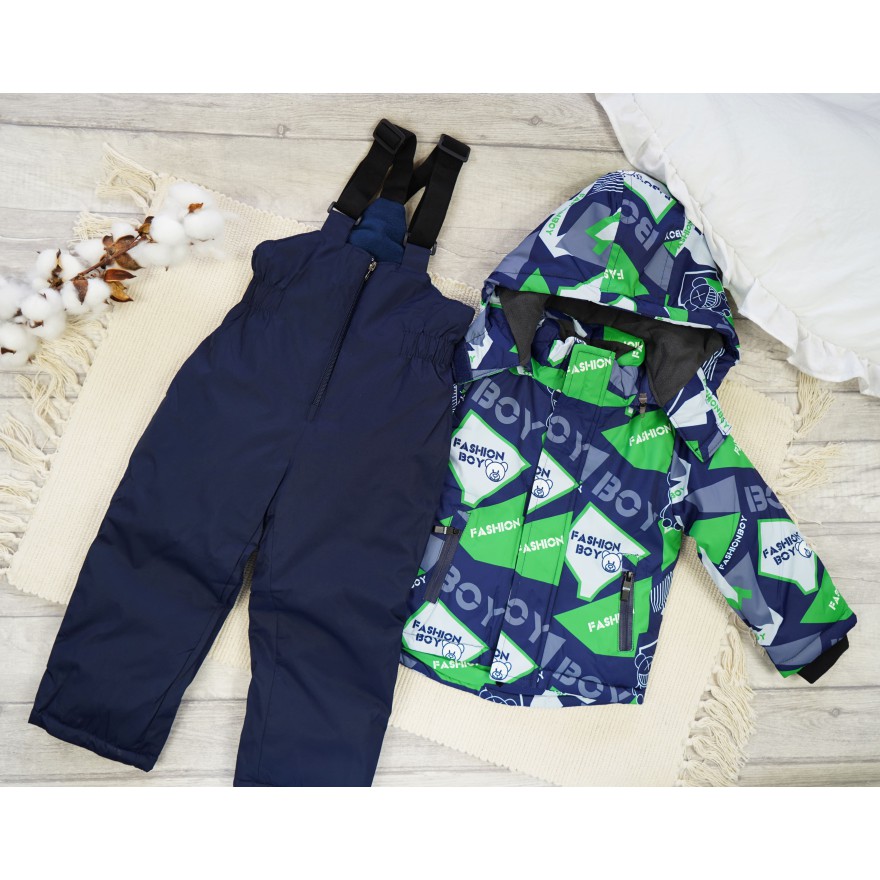 ZIMOWY KOMBINEZON dwuczęściowy granatowy z zielonym fashion boy kurtka + spodnie