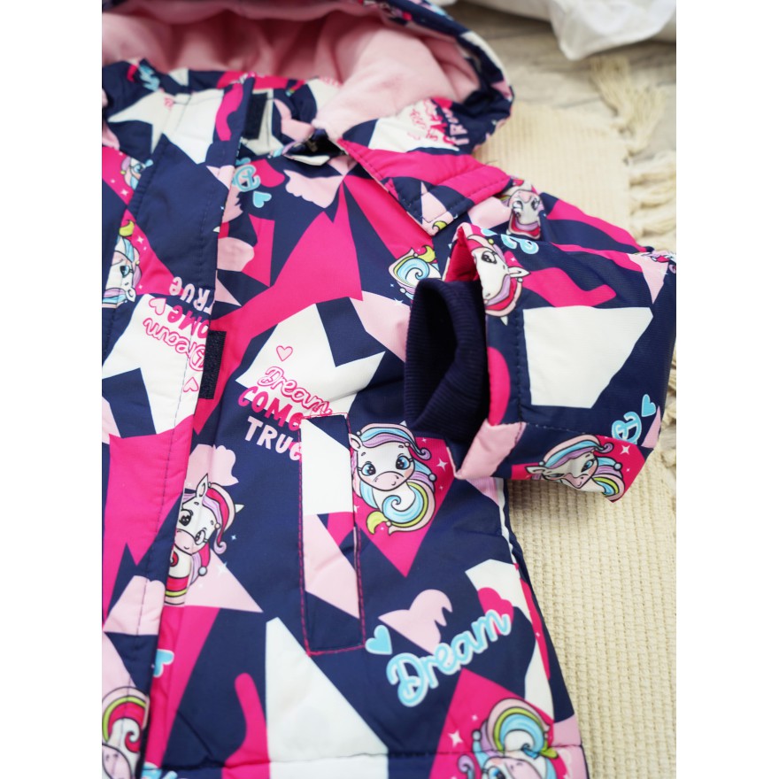 ZIMOWY KOMBINEZON dwuczęściowy AMARANTOWY w jednorożce dream kurtka + spodnie