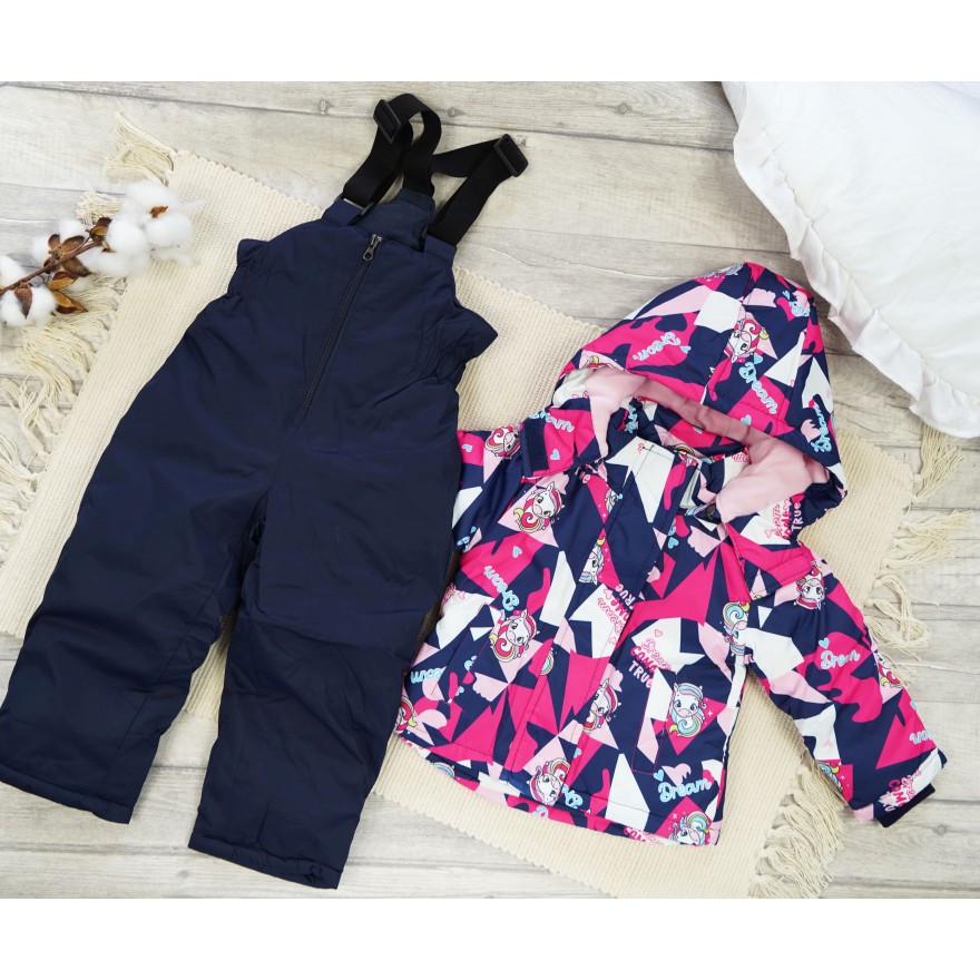 ZIMOWY KOMBINEZON dwuczęściowy AMARANTOWY w jednorożce dream kurtka + spodnie
