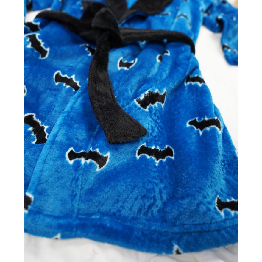 Niebiesko czarny SZLAFROK chłopięcy w nietoperze wiązany