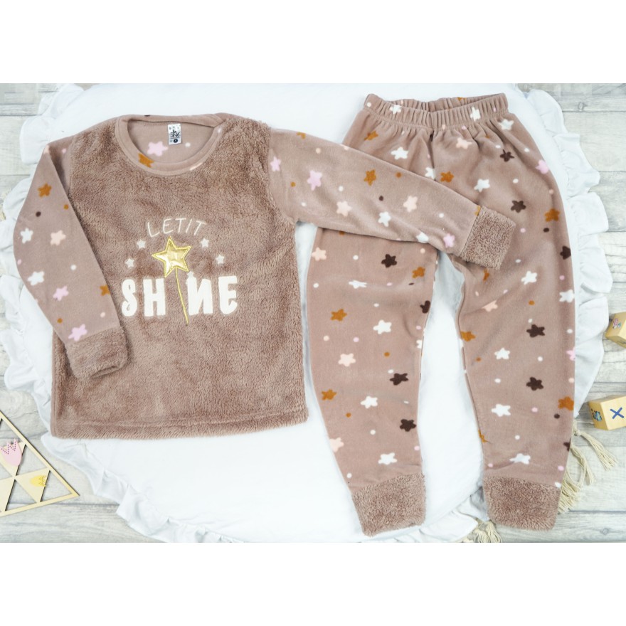 Brudny róż PIŻAMA polarowa ciepła w gwiazdki SHINE święta