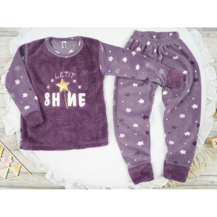 Fioletowa PIŻAMA polarowa ciepła w gwiazdki SHINE święta