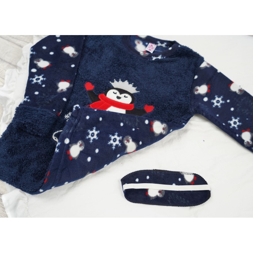 Granatowa PIŻAMA polarowa ciepła z pingwinkiem Queen święta